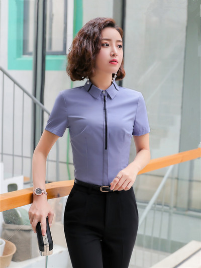 Cămăși cu mânecă lungă pentru femei Gri Albastru Stil coreean Birou Doamnelor Îmbrăcăminte de lucru Bluze elegante Topuri pentru femei Primăvară Toamnă Nou