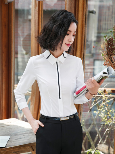 Cămăși cu mânecă lungă pentru femei Gri Albastru Stil coreean Birou Doamnelor Îmbrăcăminte de lucru Bluze elegante Topuri pentru femei Primăvară Toamnă Nou