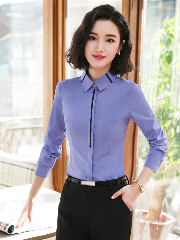 Cămăși cu mânecă lungă pentru femei Gri Albastru Stil coreean Birou Doamnelor Îmbrăcăminte de lucru Bluze elegante Topuri pentru femei Primăvară Toamnă Nou