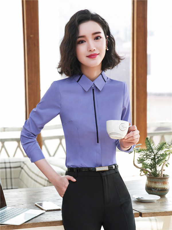 Cămăși cu mânecă lungă pentru femei Gri Albastru Stil coreean Birou Doamnelor Îmbrăcăminte de lucru Bluze elegante Topuri pentru femei Primăvară Toamnă Nou