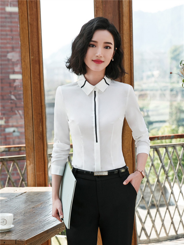 Cămăși cu mânecă lungă pentru femei Gri Albastru Stil coreean Birou Doamnelor Îmbrăcăminte de lucru Bluze elegante Topuri pentru femei Primăvară Toamnă Nou