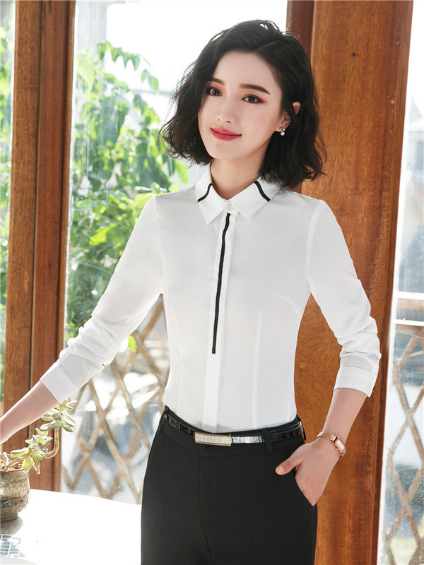 Cămăși cu mânecă lungă pentru femei Gri Albastru Stil coreean Birou Doamnelor Îmbrăcăminte de lucru Bluze elegante Topuri pentru femei Primăvară Toamnă Nou