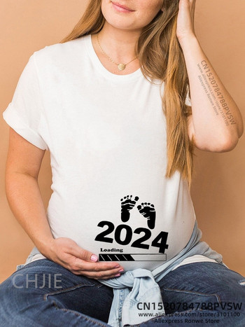 Funny Baby Loading Women Printed 2024 Έγκυος μπλουζάκι κοριτσιού εγκυμοσύνης με κοντό μανίκι Ανακοίνωση εγκυμοσύνης Πουκάμισο Νέα μαμά Ρούχα