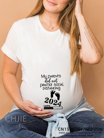 Funny Baby Loading Women Printed 2024 Έγκυος μπλουζάκι κοριτσιού εγκυμοσύνης με κοντό μανίκι Ανακοίνωση εγκυμοσύνης Πουκάμισο Νέα μαμά Ρούχα