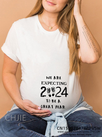 Funny Baby Loading Women Printed 2024 Έγκυος μπλουζάκι κοριτσιού εγκυμοσύνης με κοντό μανίκι Ανακοίνωση εγκυμοσύνης Πουκάμισο Νέα μαμά Ρούχα