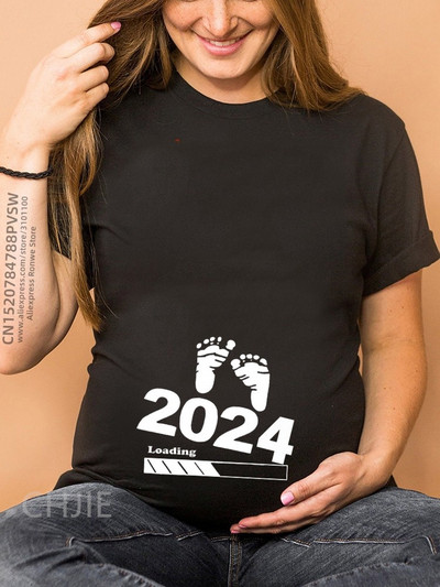 Funny Baby Loading Women Printed 2024 Tricou pentru gravidă Fată Maternitate mânecă scurtă Cămașă Anunț pentru sarcină Haine pentru mamă nouă