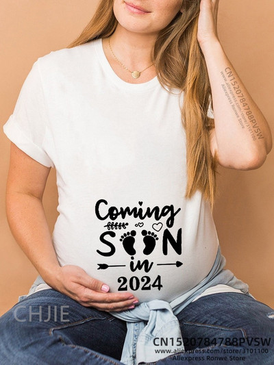 Funny Baby Loading Women Printed 2024 Tricou pentru gravidă Fată Maternitate mânecă scurtă Cămașă Anunț pentru sarcină Haine pentru mamă nouă