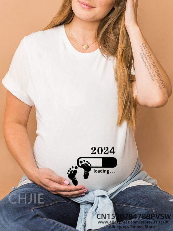 Funny Baby Loading Women Printed 2024 Tricou pentru gravidă Fată Maternitate mânecă scurtă Cămașă Anunț pentru sarcină Haine pentru mamă nouă