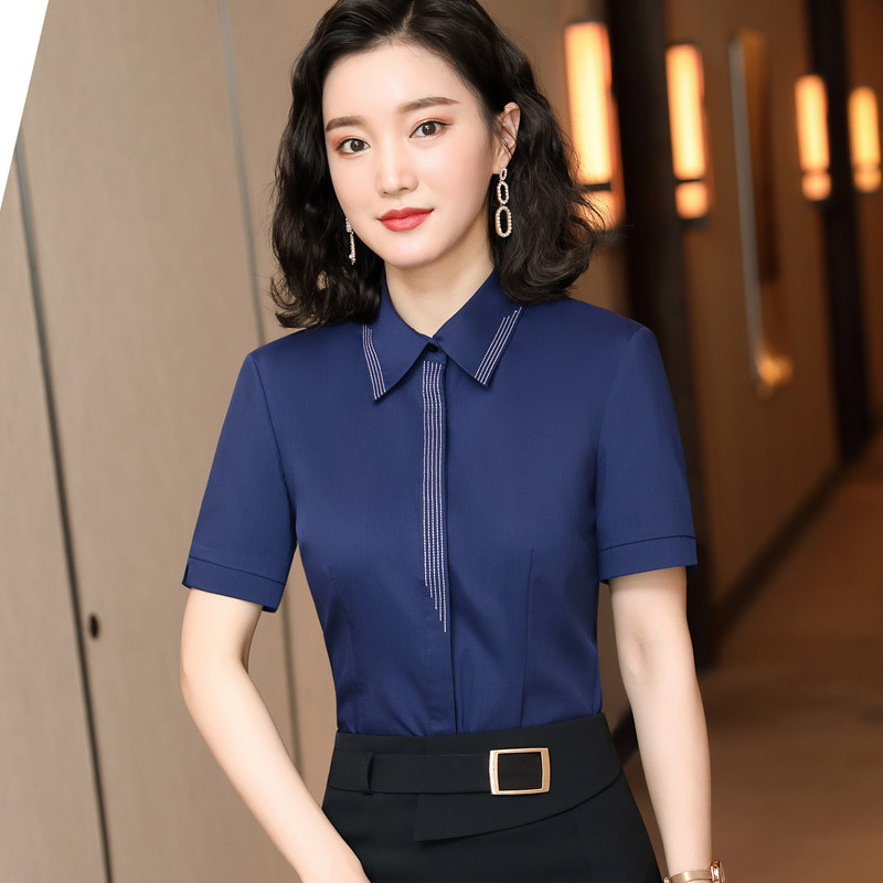 Mornarsko plava košulja kratkih rukava Ženska nova ljetna moda 2022. Temperamentne formalne bluze od šifona Uredske ženske radne majice