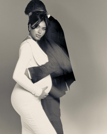 Μόδα εγκυμοσύνης Σέξι φόρεμα με μισό μανίκι V-λαιμόκοψη Bodycon - Μονό ώμο, μονόχρωμο κομψό σχέδιο