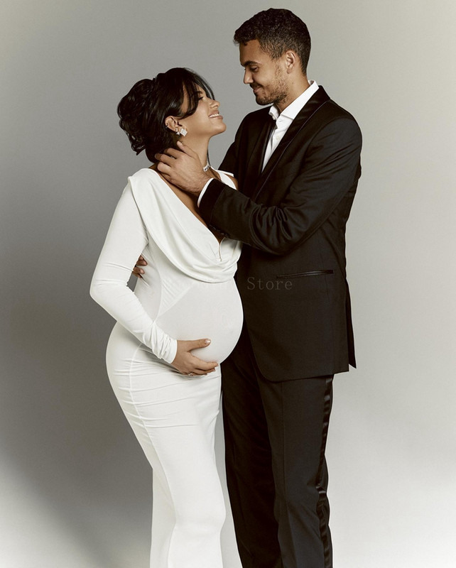 Grūtnieču modes seksīga V veida kakla izgriezuma ķermeņa kleita ar puspiedurknēm — ar vienu plecu, vienkrāsains, stilīgs dizains