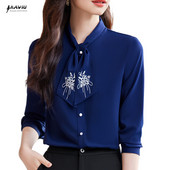 NAVIU tumesinine kikilips, naiste särk, uus 2023. aasta uus sügis, elegantne temperament, õhukesed pidulikud pluusid, valged naiste tööpinnad