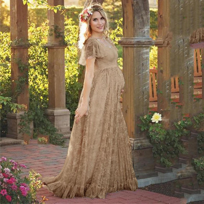 Kismama csipke ruha női terhes fodros rövid ujjú hosszú ruha Elegáns fotózás egyszínű ruha PhotoShoot ruha