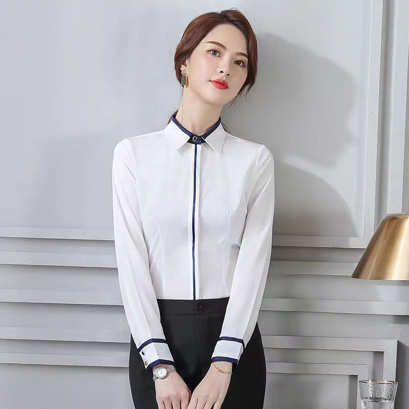 NAVIU Elegantne revääriga Spliced All Match Särk Naiste riided Kevadised Uued Suured, ametlikud Korea topsid Kontori naiste pluusid valged