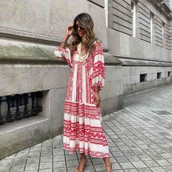 Φόρεμα Boho Maxi με φουσκωτά μανίκια 5XL Καλοκαιρινά Κομψά Γυναικεία Φαρδιά Casual στυλ Vacation Vestidos Φορέματα μακράς παραλίας με λαιμόκοψη V