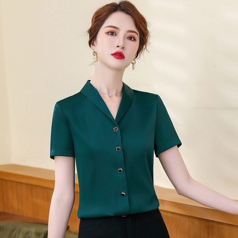 Crvena košulja kratkih rukava Ženske ljetne tanke 2022. Novi V izrez Profesionalne formalne bijele bluze od šifona Uredske ženske radne majice