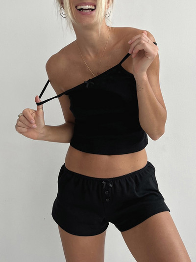 Seturi de pijamale Y2k pentru femei, ținută din 2 piese, cu garnitură din dantelă, fără mâneci, crop, top și pantaloni scurți, set de lounge de vară, îmbrăcăminte de noapte