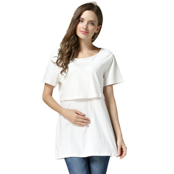Mommy Nursing Dress Горнище за бременни Дрехи за кърмене С къс ръкав Риза за кърмене Блуза за кърмене Голям размер S-XXL