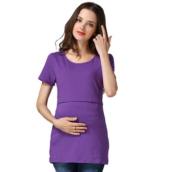 Mommy Nursing Dress Горнище за бременни Дрехи за кърмене С къс ръкав Риза за кърмене Блуза за кърмене Голям размер S-XXL