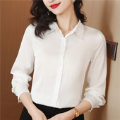 Naiste rõivad Massiivsed lahtised Lihtsad moodsad šifoonsärgid 2024. aasta kevad, uus pikkade varrukatega nööp Elegantne vabaaja pluusid pendeldamine