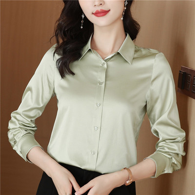 Naiste rõivad Massiivsed lahtised Lihtsad moodsad šifoonsärgid 2024. aasta kevad, uus pikkade varrukatega nööp Elegantne vabaaja pluusid pendeldamine