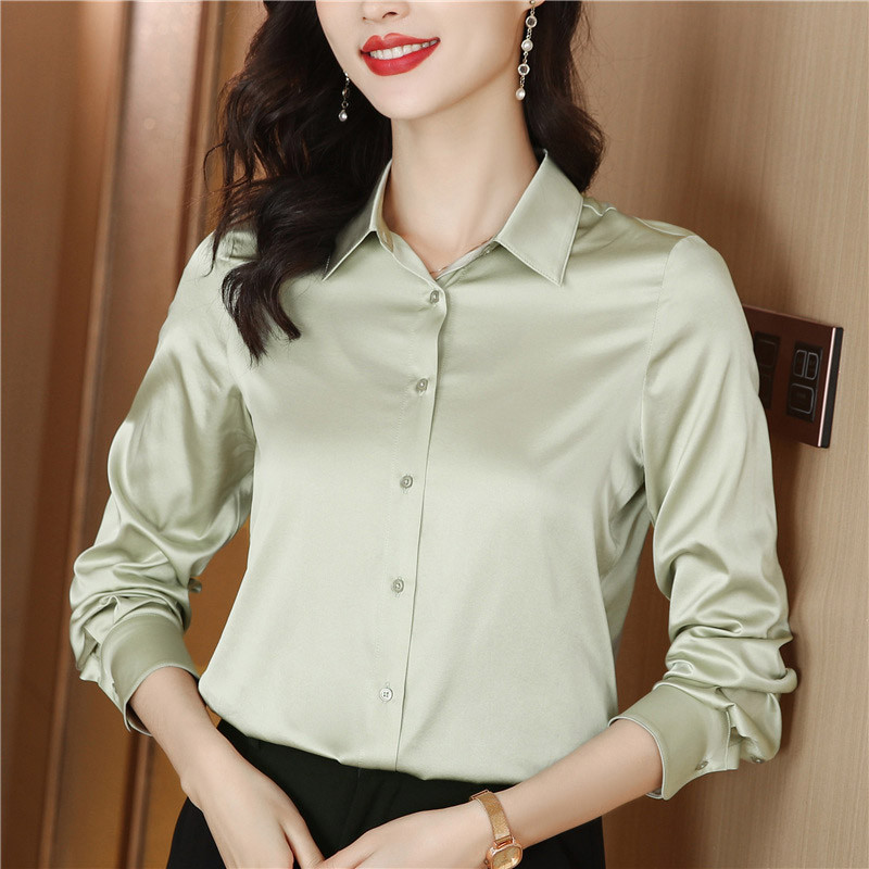 Naiste rõivad Massiivsed lahtised Lihtsad moodsad šifoonsärgid 2024. aasta kevad, uus pikkade varrukatega nööp Elegantne vabaaja pluusid pendeldamine