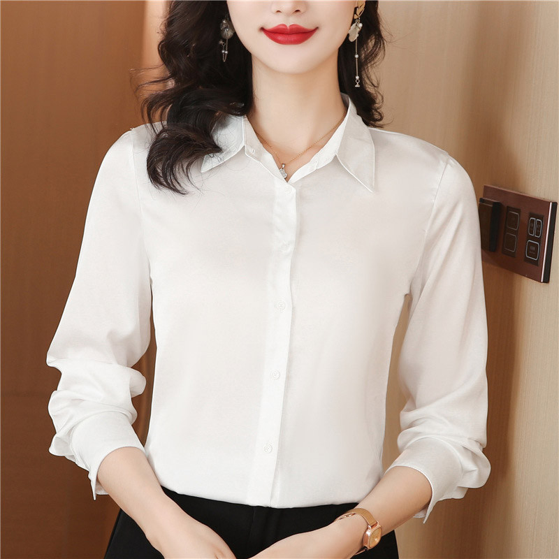 Naiste rõivad Massiivsed lahtised Lihtsad moodsad šifoonsärgid 2024. aasta kevad, uus pikkade varrukatega nööp Elegantne vabaaja pluusid pendeldamine