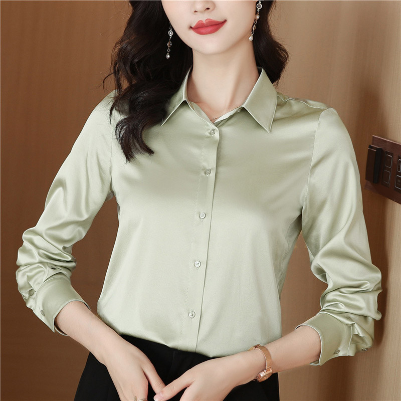 Naiste rõivad Massiivsed lahtised Lihtsad moodsad šifoonsärgid 2024. aasta kevad, uus pikkade varrukatega nööp Elegantne vabaaja pluusid pendeldamine