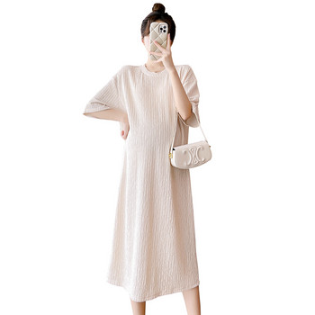 Καλοκαιρινό φόρεμα εγκυμοσύνης ιαπωνικού στυλ με κοντό μανίκι με λαιμόκοψη χαλαρό casual έγκυος γυναίκα ίσιο φόρεμα πλισέ σιφόν