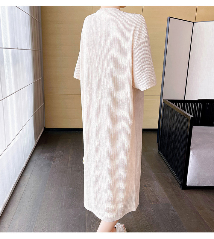 Rochie lungă de maternitate de vară în stil japonez, cu mânecă scurtă, cu decolteu O, lejer, ocazional, femeie însărcinată, rochie dreaptă, din șifon plisat