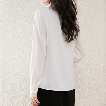 Бели ризи с копчета с дълъг ръкав Дамски ретро семпли копринени блузи с V-образно деколте Дамски офис дами Основни топове Blusas Mujer 2024