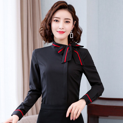 IZICFLY jauns stils, vasaras rudens mode, svinīgs sieviešu krekls, sieviešu topi, tievi, eleganti biroja stendi, bante, sarkana blūze, darba apģērbs