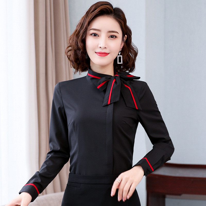 IZICFLY jauns stils, vasaras rudens mode, svinīgs sieviešu krekls, sieviešu topi, tievi, eleganti biroja stendi, bante, sarkana blūze, darba apģērbs