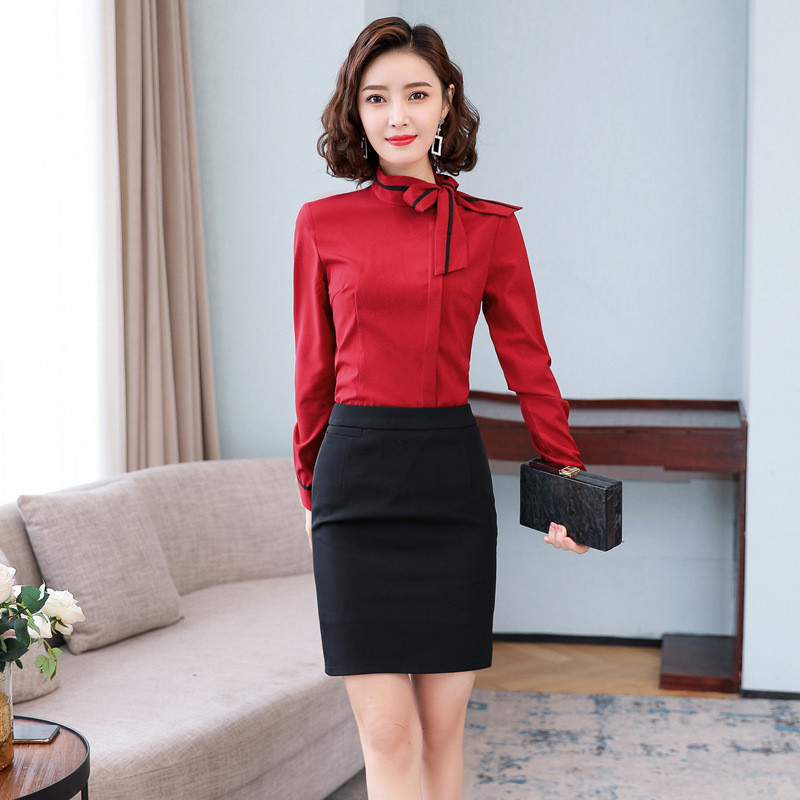 IZICFLY jauns stils, vasaras rudens mode, svinīgs sieviešu krekls, sieviešu topi, tievi, eleganti biroja stendi, bante, sarkana blūze, darba apģērbs