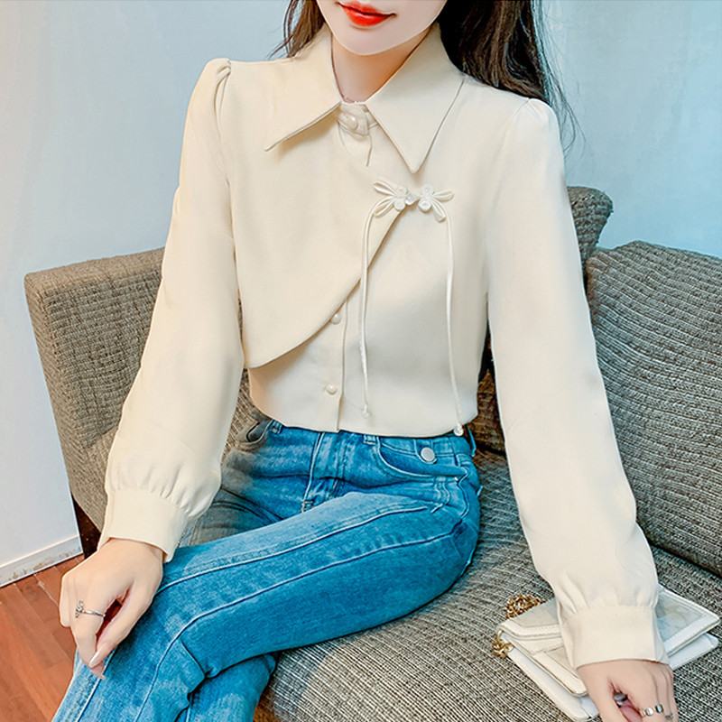 Jauns ķīniešu sieviešu apģērbs ķīniešu stila krekls rudens un ziemai biezs sarkans krekls 2024 jauns dizains poga skaista top