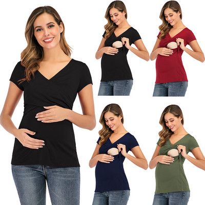 Тениска за бременни, кърмачки, горнища, тениска за кърмене с къс ръкав за бременни жени, кърмене, бременни дрехи, голям размер