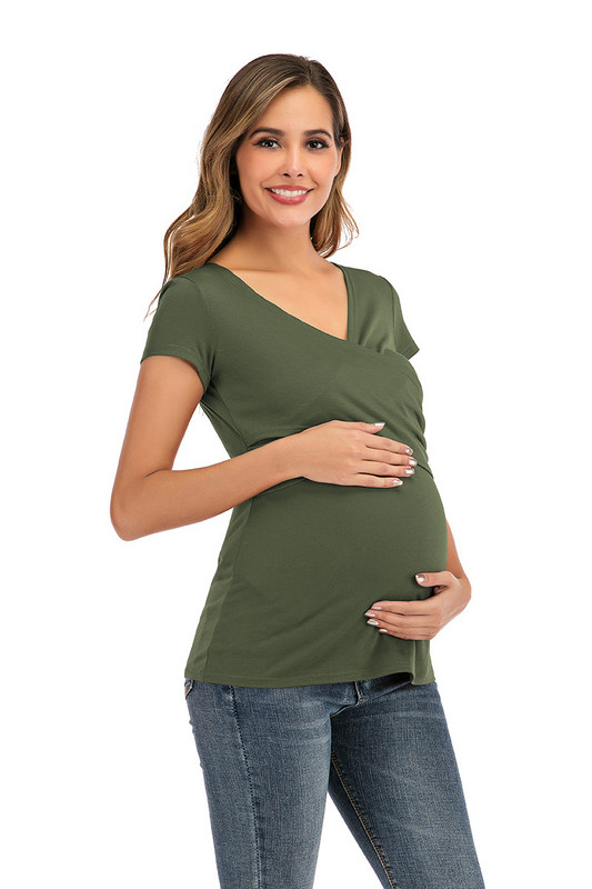 T-krekls grūtniecēm barošanai ar krūti ar īsām piedurknēm T-krekls grūtniecēm, kas baro bērnu ar krūti, lielizmēra apģērbs grūtniecības laikā