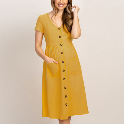 Odjeća za trudnice 2022. Proljeće ljeto Trudnice Ležerna seksi haljina s V izrezom 3/4 rukava Jednobojne haljine A-kroja Vestidos Plus Veličina