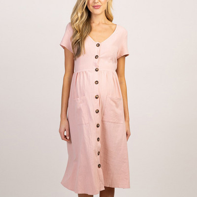 Odjeća za trudnice 2022. Proljeće ljeto Trudnice Ležerna seksi haljina s V izrezom 3/4 rukava Jednobojne haljine A-kroja Vestidos Plus Veličina