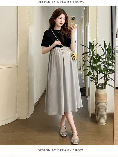 2024. aasta prantsuse stiilis rasedate naiste elegantne kleit plusssuuruses pikkade varrukatega O-kaelusega kõrge vöökohaga A-joonega rasedate kleit, pikad lahtised riided