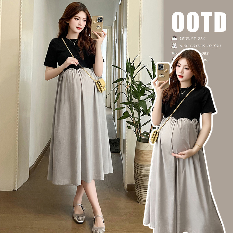 2024. aasta prantsuse stiilis rasedate naiste elegantne kleit plusssuuruses pikkade varrukatega O-kaelusega kõrge vöökohaga A-joonega rasedate kleit, pikad lahtised riided