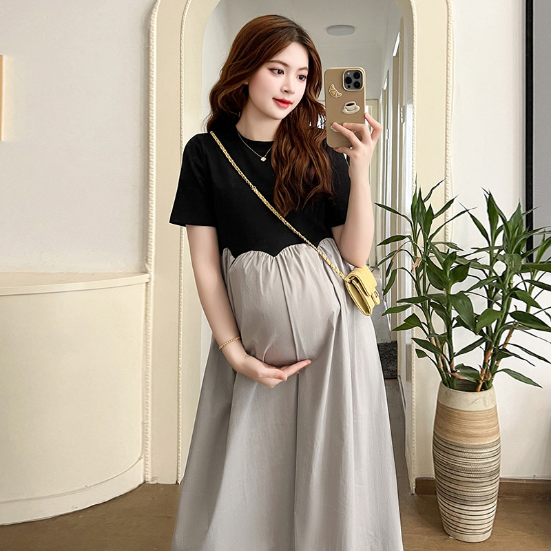 2024. aasta prantsuse stiilis rasedate naiste elegantne kleit plusssuuruses pikkade varrukatega O-kaelusega kõrge vöökohaga A-joonega rasedate kleit, pikad lahtised riided