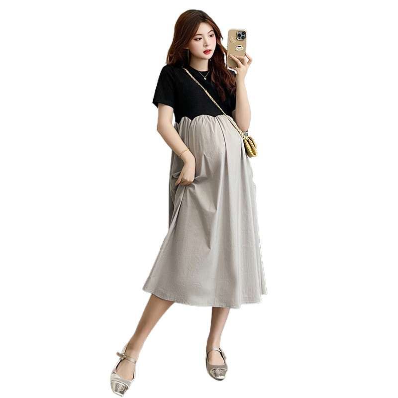 2024. aasta prantsuse stiilis rasedate naiste elegantne kleit plusssuuruses pikkade varrukatega O-kaelusega kõrge vöökohaga A-joonega rasedate kleit, pikad lahtised riided