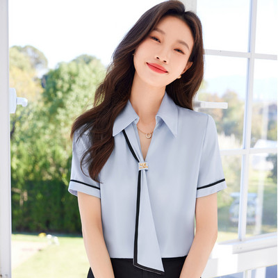 NAVIU Satiin naiste särgid V-kaelusega lühikeste varrukatega särk 2024 Uus Famale Moe lahtised topid Šifoon suvised soliidsed naiste topid valged