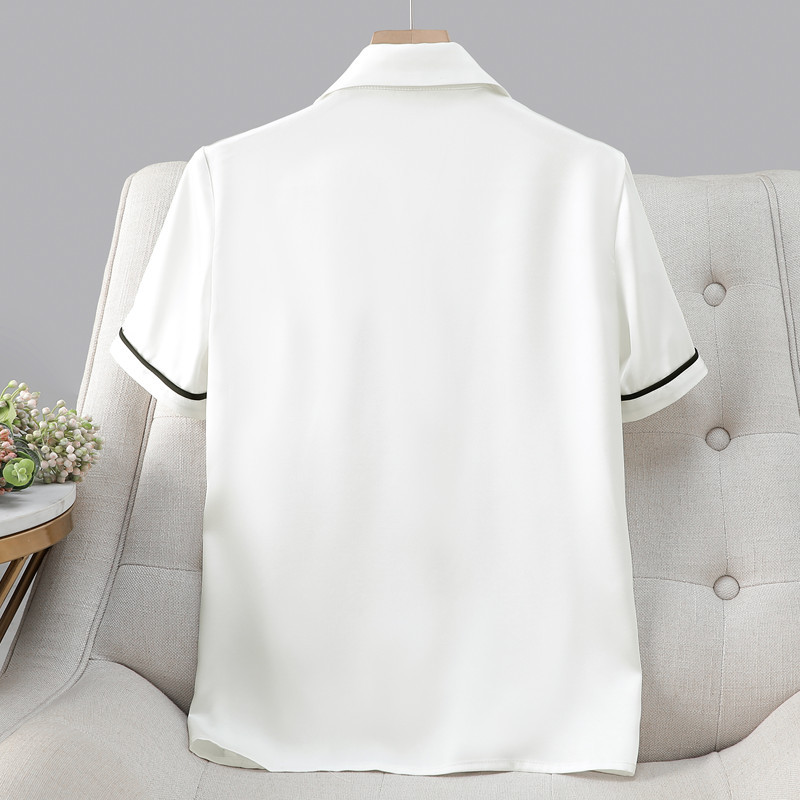 NAVIU Satiin naiste särgid V-kaelusega lühikeste varrukatega särk 2024 Uus Famale Moe lahtised topid Šifoon suvised soliidsed naiste topid valged