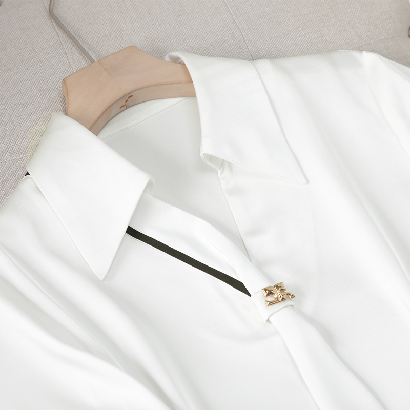 NAVIU Satiin naiste särgid V-kaelusega lühikeste varrukatega särk 2024 Uus Famale Moe lahtised topid Šifoon suvised soliidsed naiste topid valged