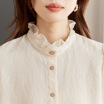 Κομψά βολάν γιακά γυναικεία μπλούζα Απλή κορεάτικη μόδα μακρυμάνικο γραφείο Lady OL πουκάμισα Άνοιξη φθινόπωρο Γυναικεία μπλούζα και μπλούζες