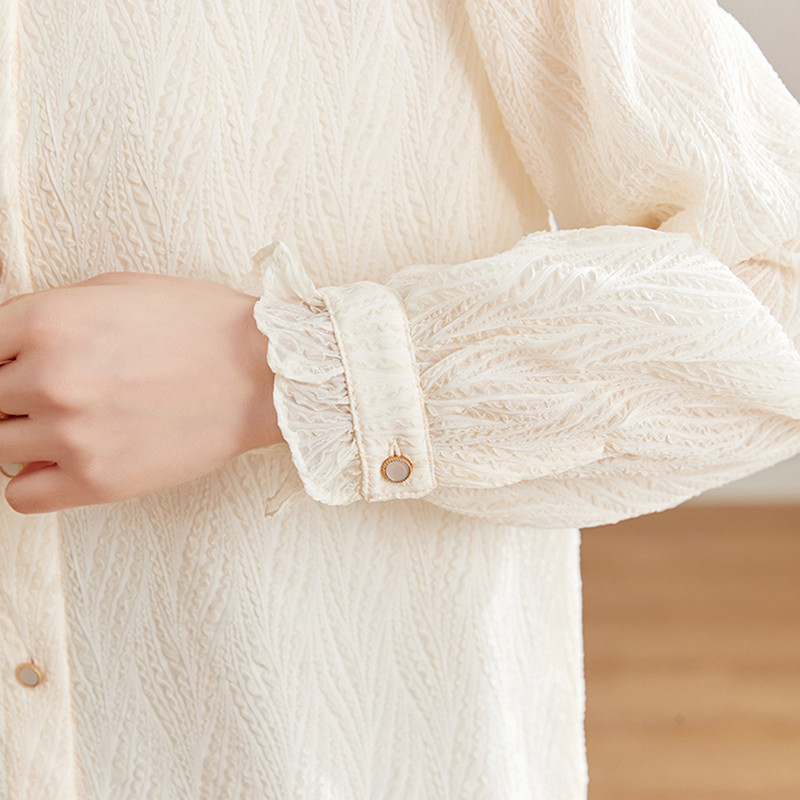 Elegantne volangidega kaelarihm naiste pluus Lihtne korea moodne pikkade varrukatega kontorisärgid, kevad-sügis naiste topp ja pluusid