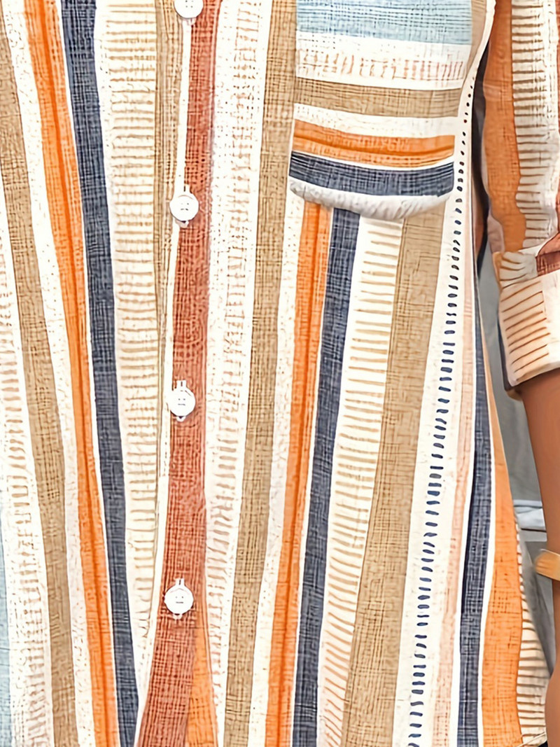 Liela izmēra ikdienas blūze, sieviešu plussvītras krekls ar pogām uz augšu ar garām piedurknēm ar nolaižamu apkakli