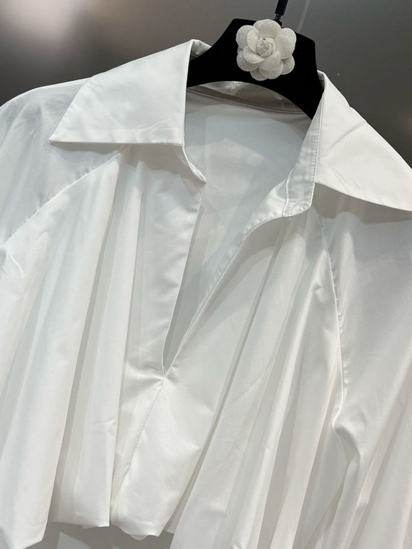 DEAT pufīgi dizaineru krekli Atloks Sikspārnis ar garām piedurknēm īss priekšpuse, gara aizmugure elastīgs brīvs krekls 2023. gada rudens jauns sieviešu 11X1053